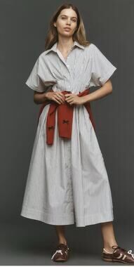 Exquise Tobie Shirtdress White Black Stripe Midi Shirt Dress Dolman XXSP